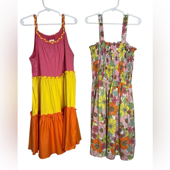 Zunie girl set of 2 sleeveless dresses size large 10/12 colorful spring summer - Picture 1 of 7